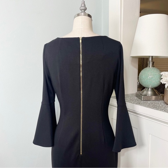 Calvin Klein Black Bell Sleeve Sheath Dress 4 Small - Picture 8 of 14